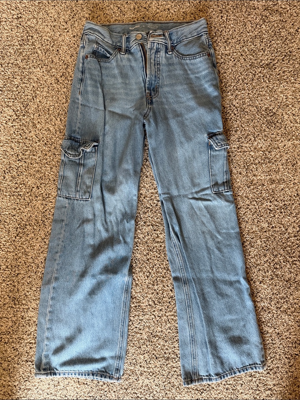 Old Navy Women’s Size 0 Light Blue Wide-Leg Cargo Jeans with Thigh Pockets